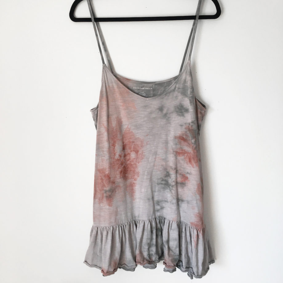 Tie dyed long tank top with frills