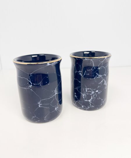 Vintage navy blue ceramic tumblers with gold rims - set of 2, 1996