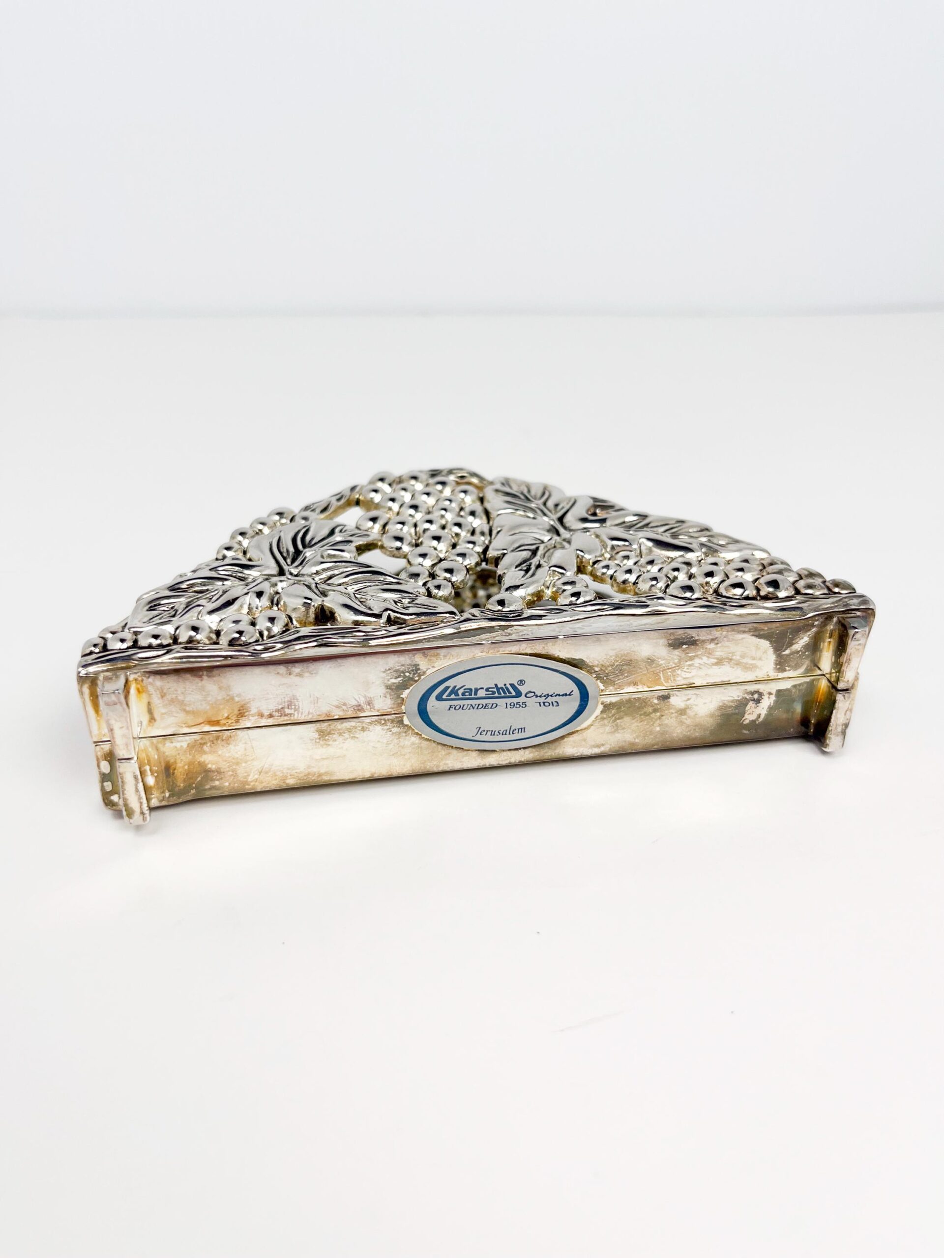 Vintage silver plated napkin holder with grapes and vines by Karshi