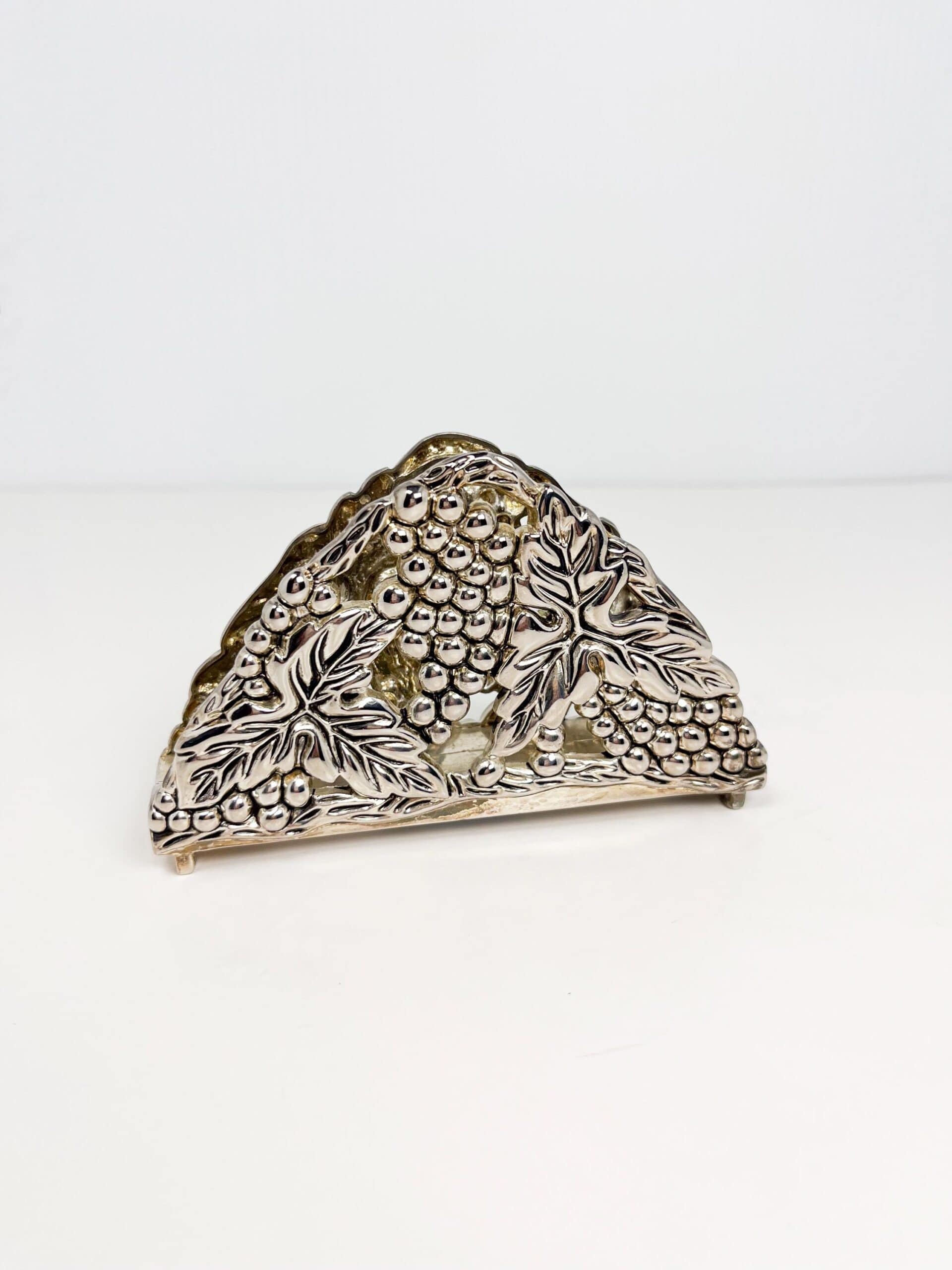 Vintage silver plated napkin holder with grapes and vines by Karshi
