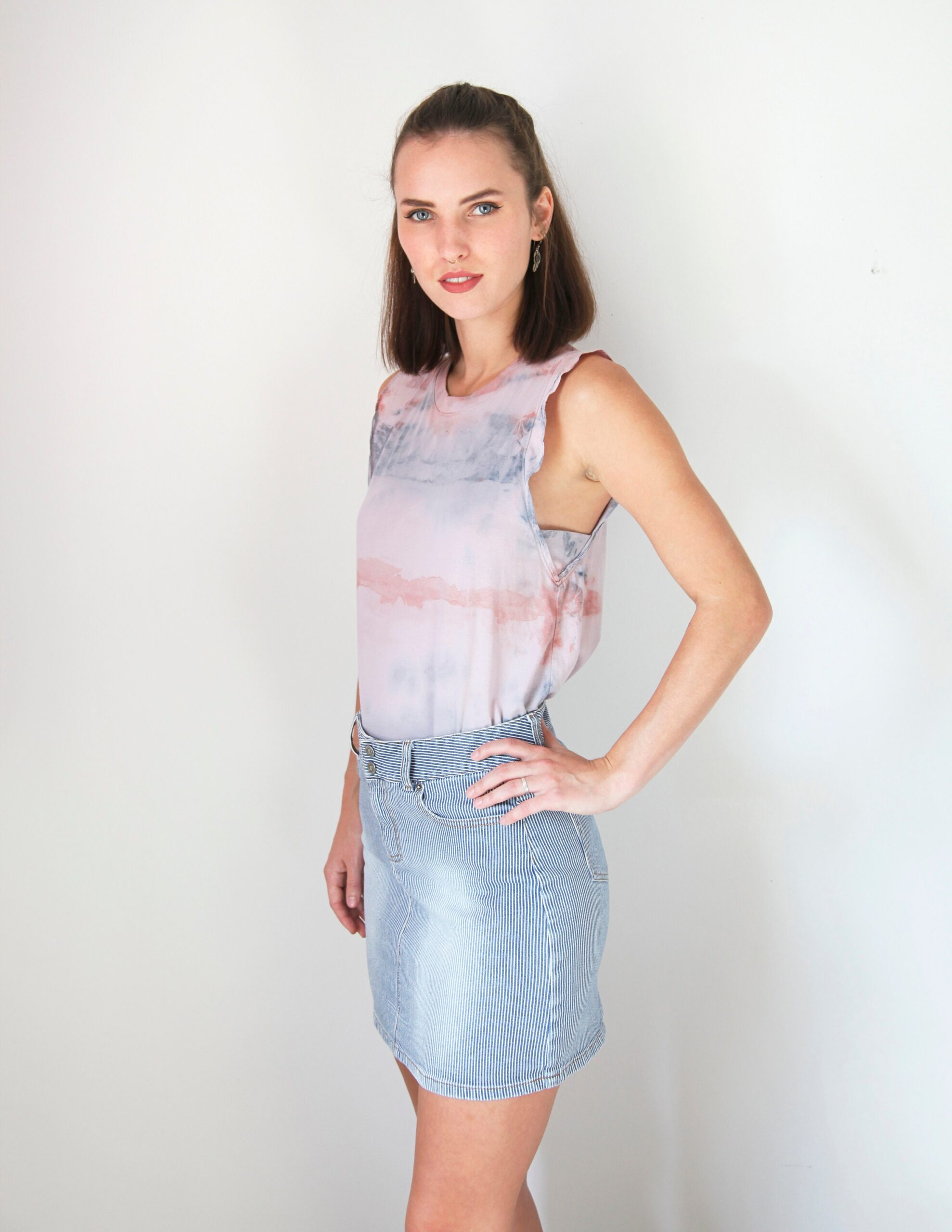 VINTAGE ROOTS SKIRT | pin striped denim mini skirt | size small