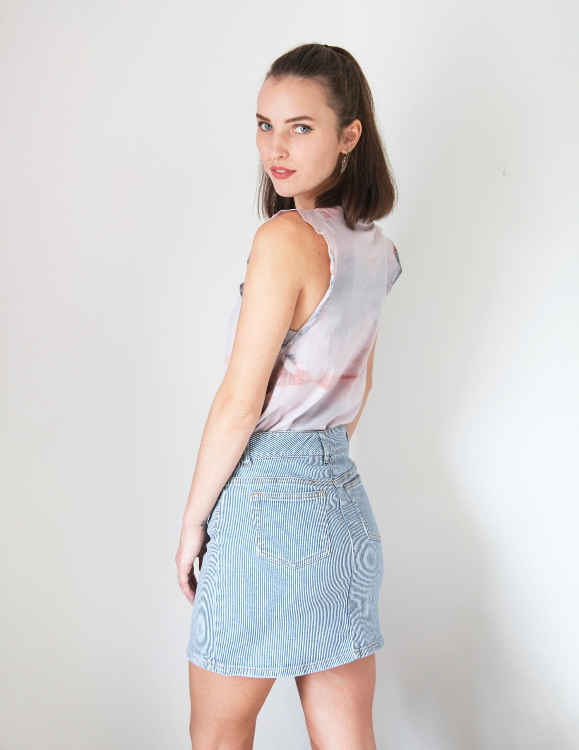 VINTAGE ROOTS SKIRT | pin striped denim mini skirt | size small