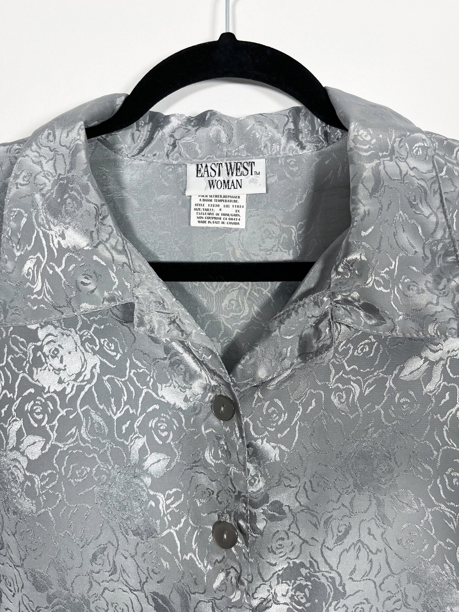 Vintage East West Woman grey blouse with floral print
