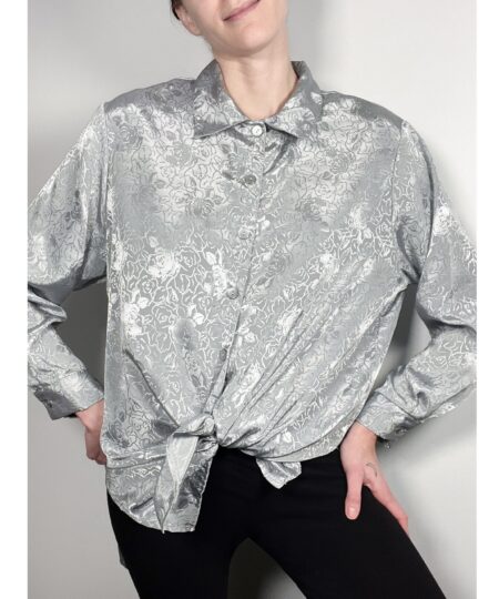 Vintage East West Woman grey blouse with floral print