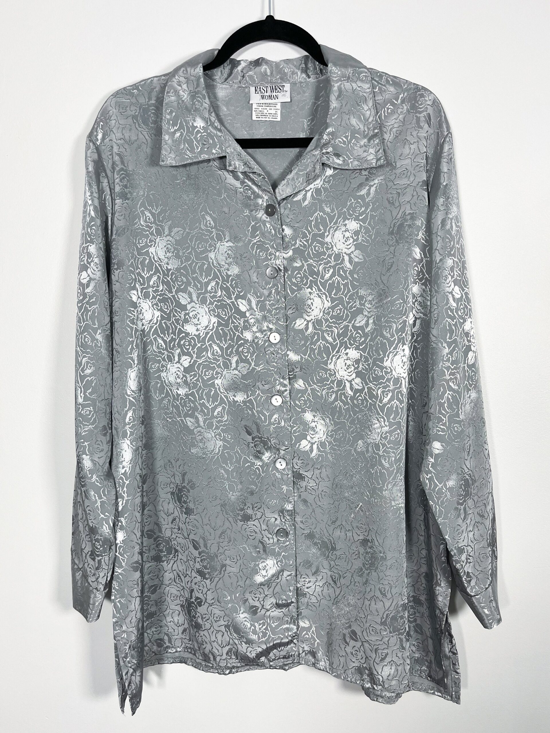 Vintage East West Woman grey blouse with floral print