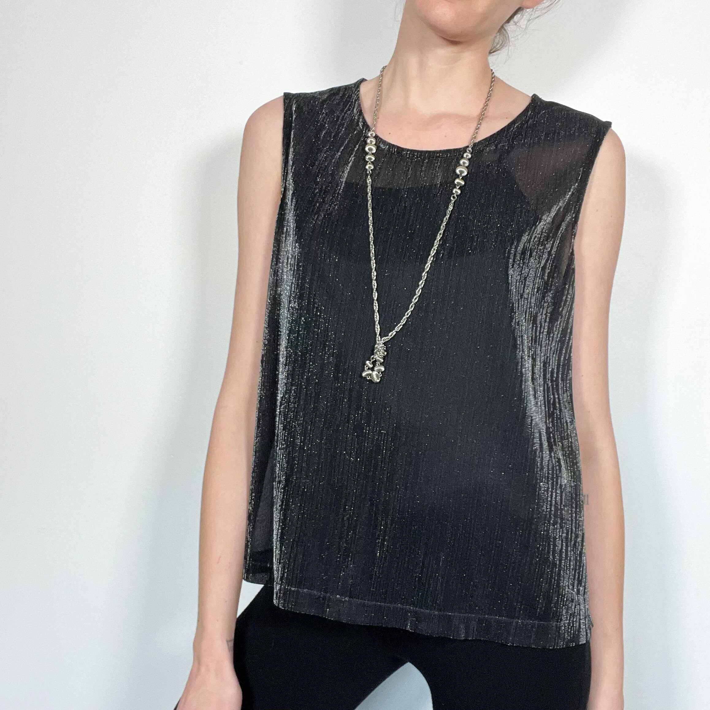 Vintage Chagall black and silver metallic sleeveless shirt