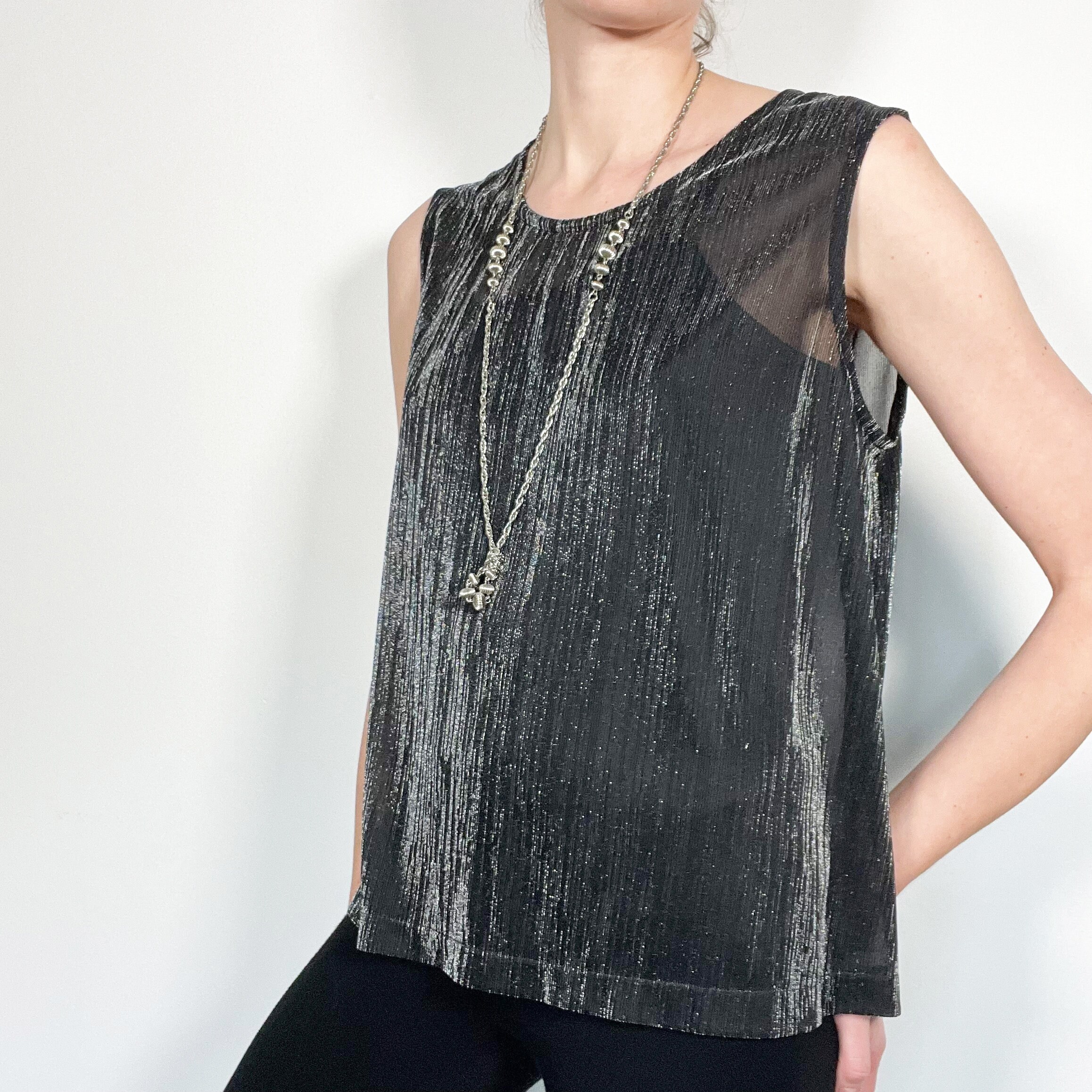 Vintage Chagall black and silver metallic sleeveless shirt