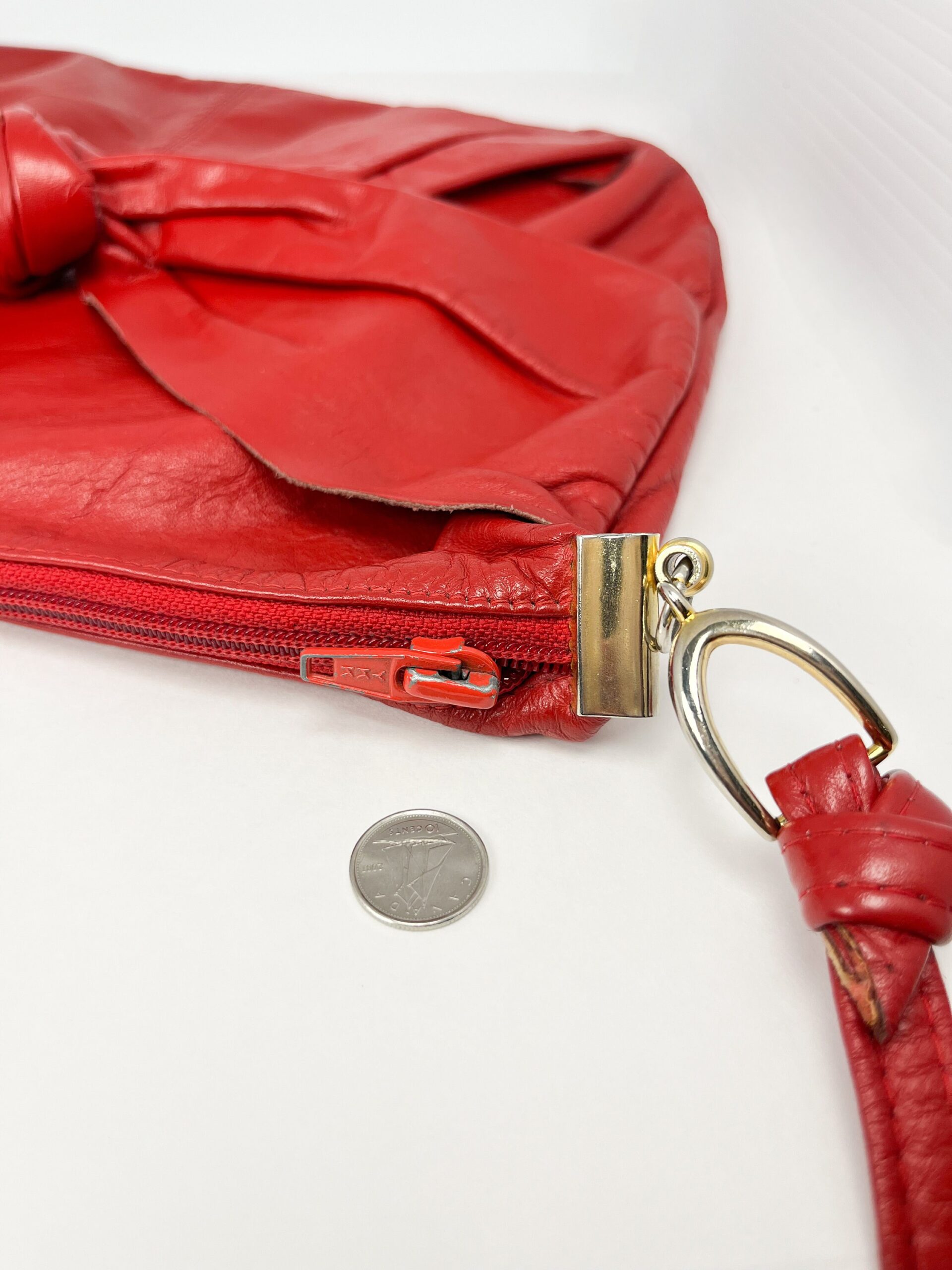 Vintage red leather 80s style purse with bow tie