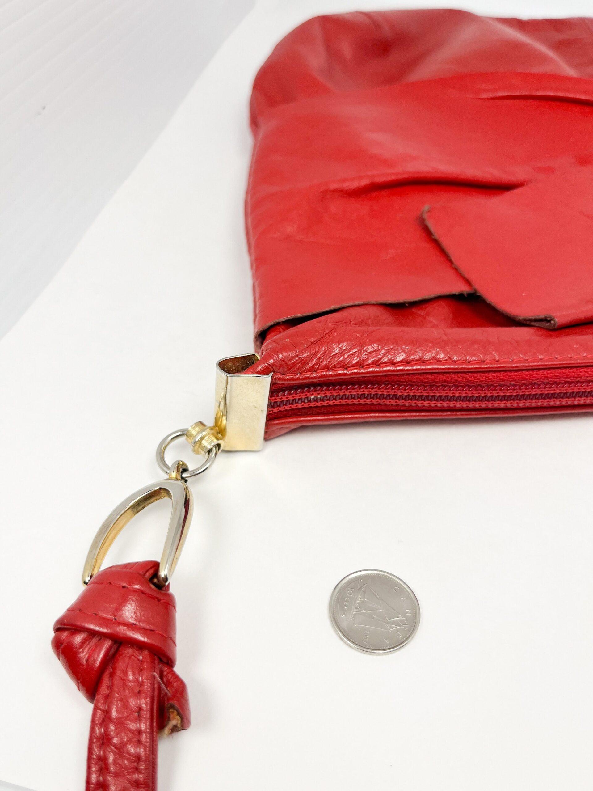 Vintage red leather 80s style purse with bow tie