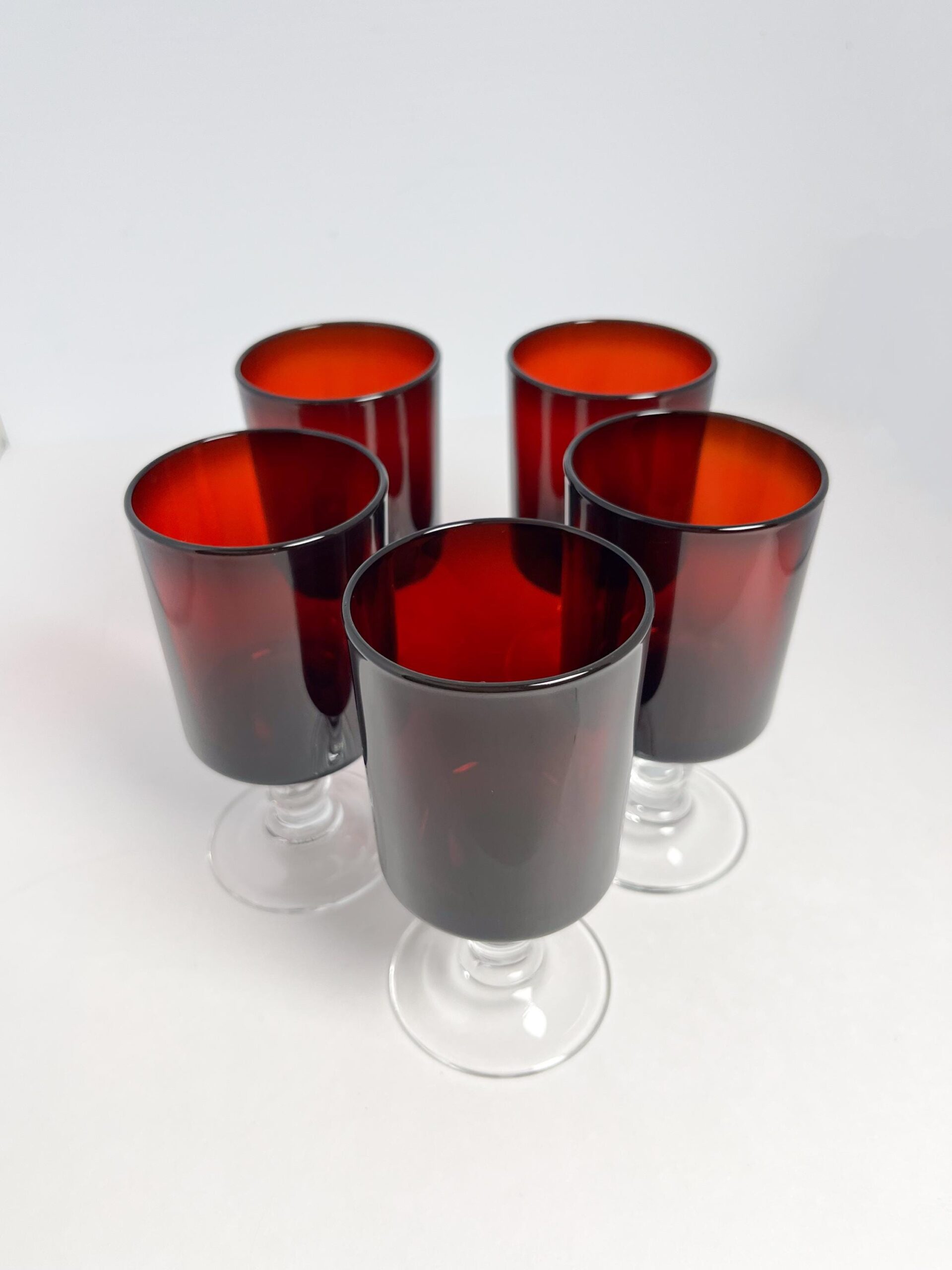 Red Luminarc 3.5 ounce shot / liqueur glasses