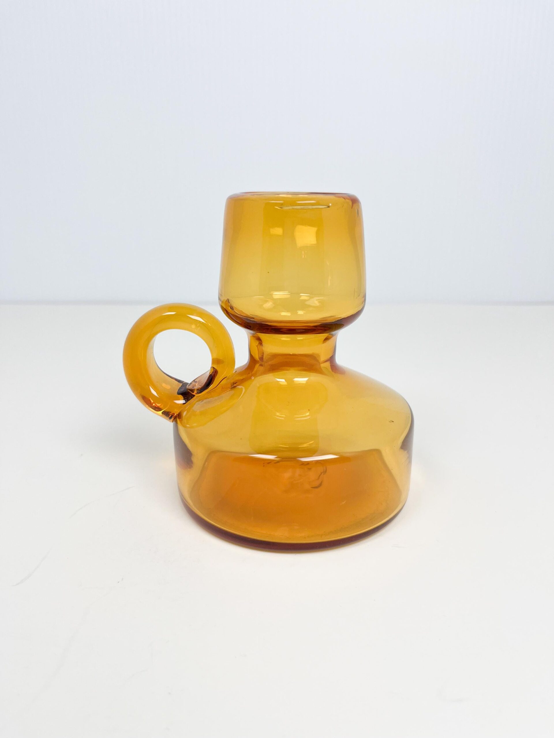 Vintage MCM amber coloured small art glass vase - hand blown