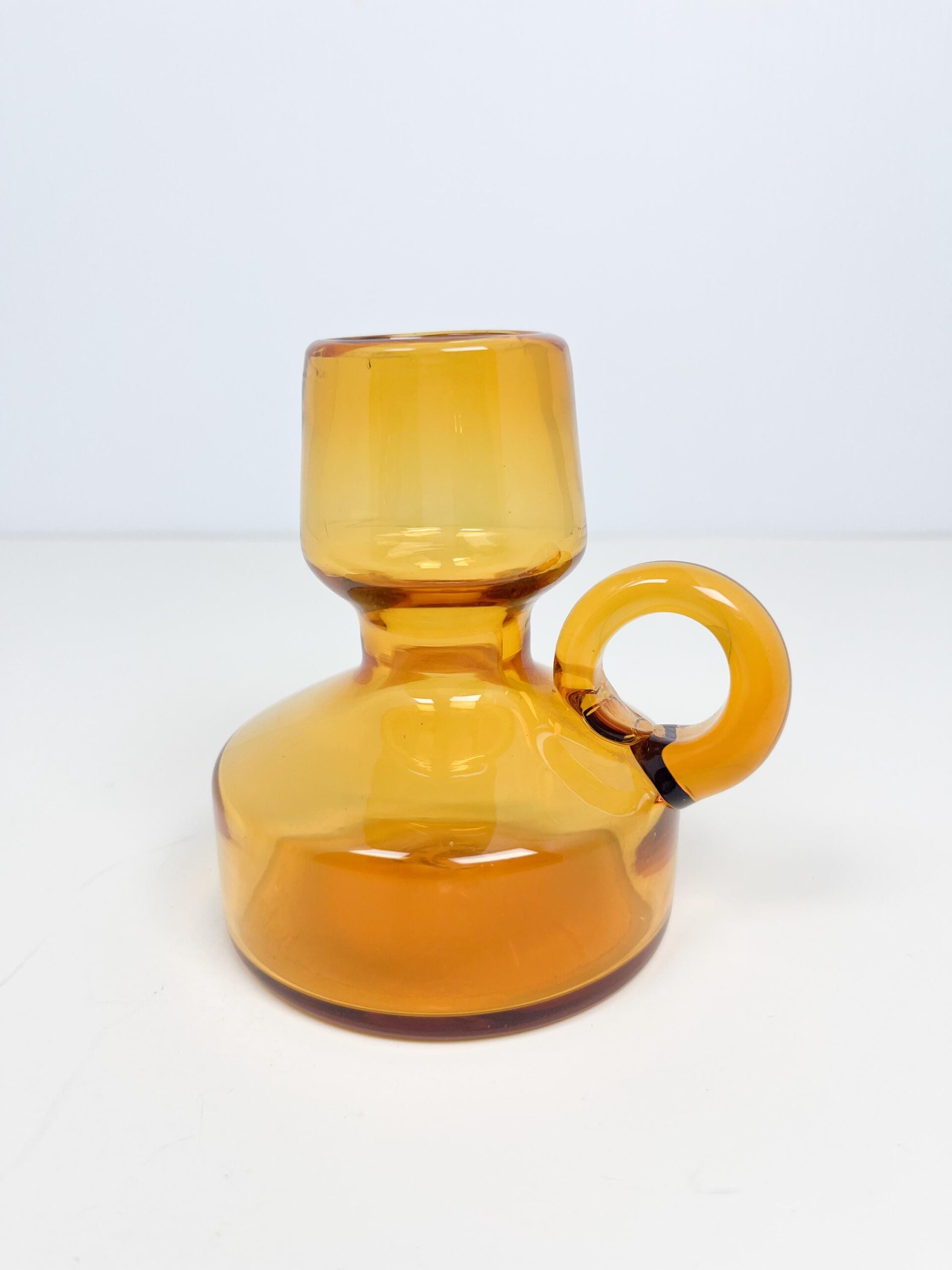 Vintage MCM amber coloured small art glass vase - hand blown