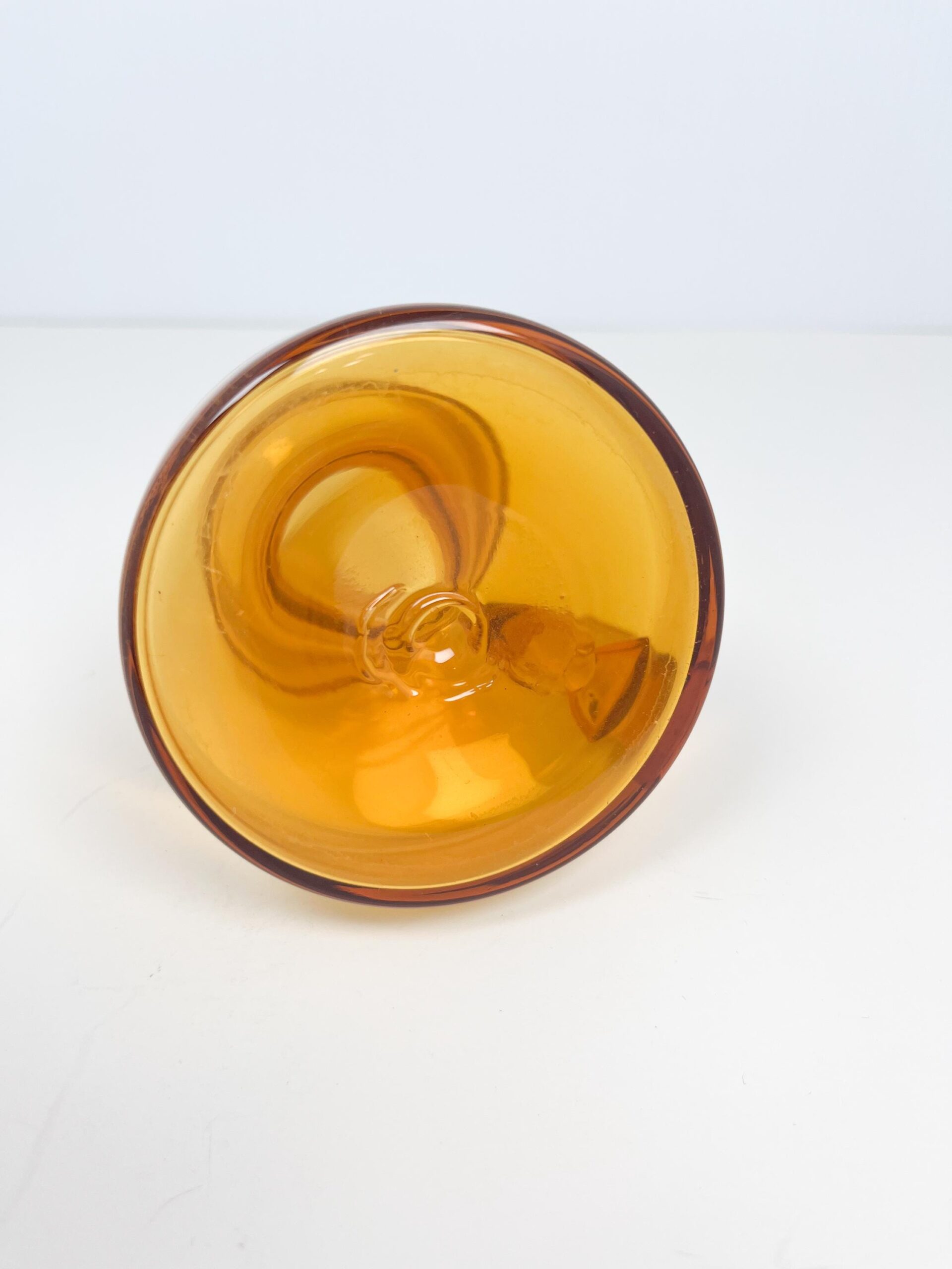 Vintage MCM amber coloured small art glass vase - hand blown