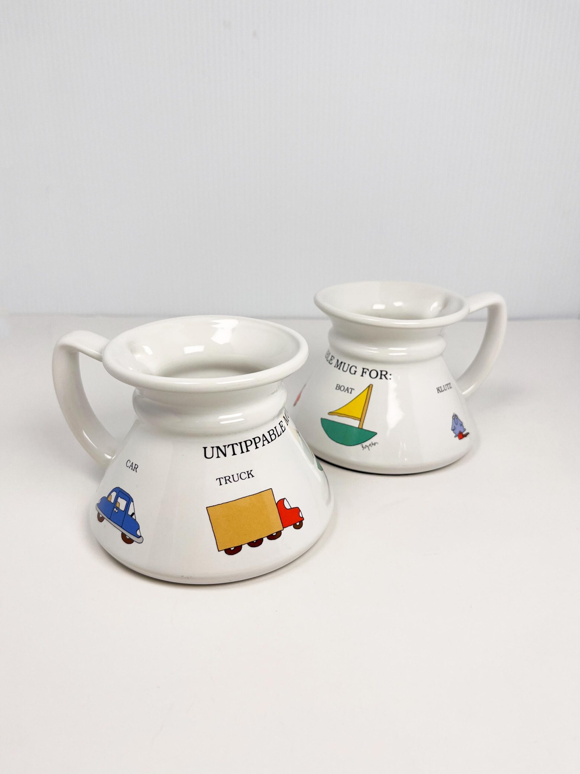 Vintage Untippable Mugs for Car, Trucks, Boat, and Klutz - no slip bottom - Sandra Boynton