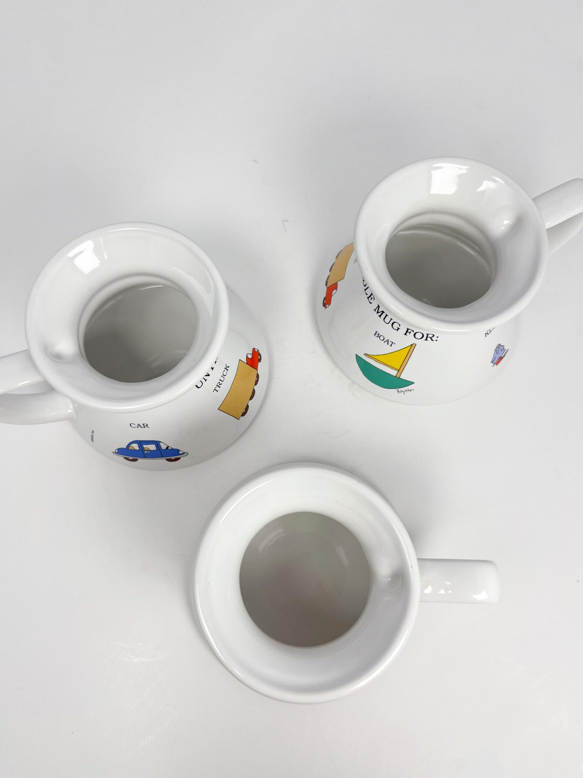 Vintage Untippable Mugs for Car, Trucks, Boat, and Klutz - no slip bottom - Sandra Boynton