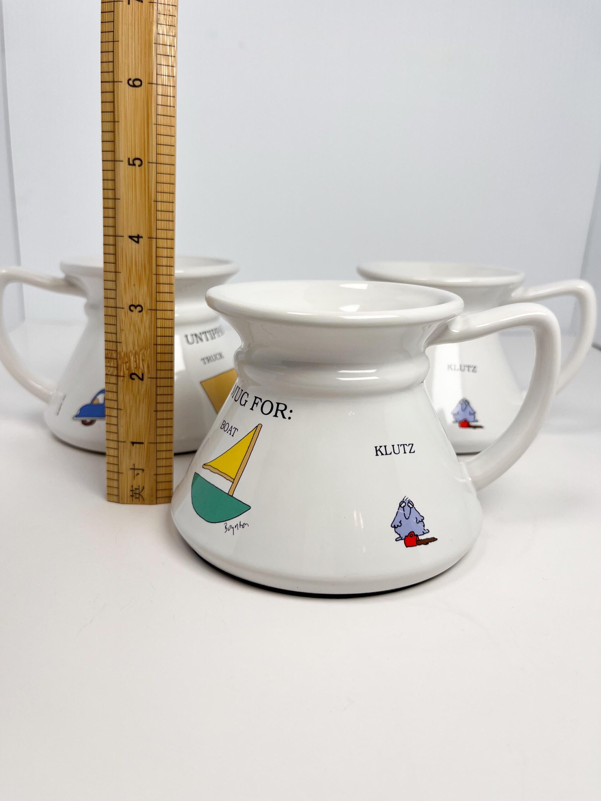 Vintage Untippable Mugs for Car, Trucks, Boat, and Klutz - no slip bottom - Sandra Boynton