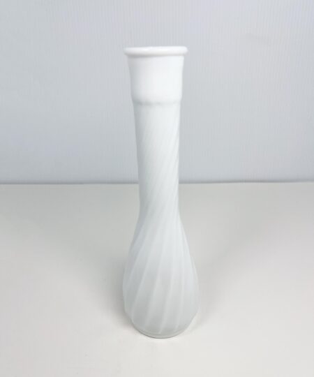 Vintage 9" milk glass bud vase with swirl pattern