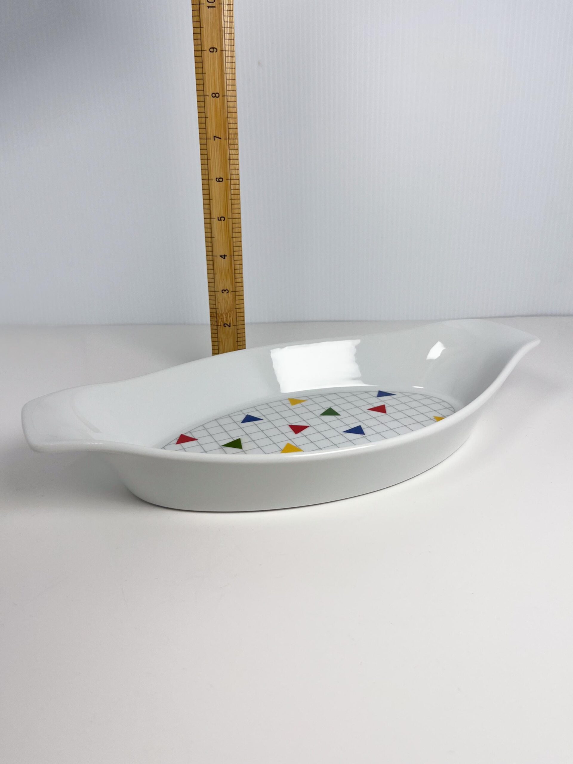 Vintage 80s Japanese rainbow checkered casserole dish by Algar