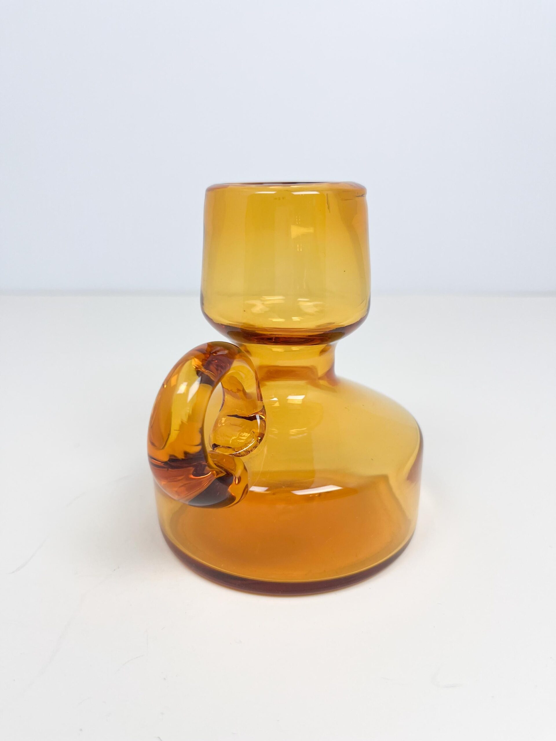 Vintage MCM amber coloured small art glass vase - hand blown