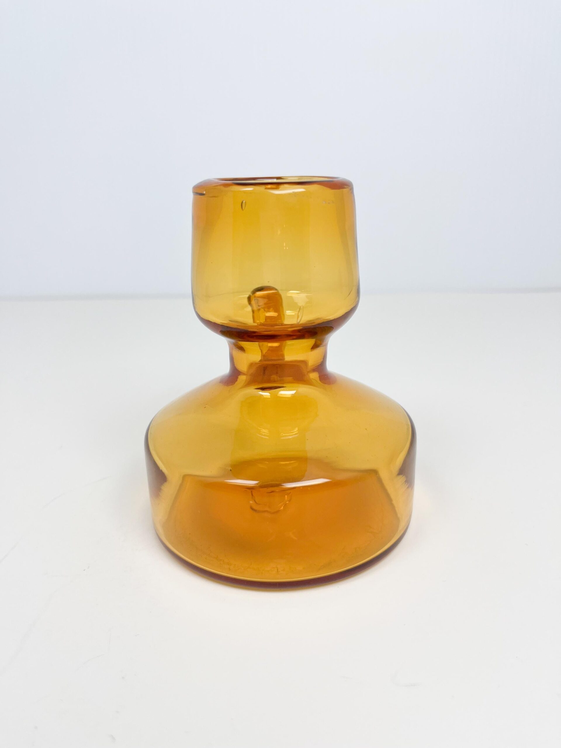 Vintage MCM amber coloured small art glass vase - hand blown