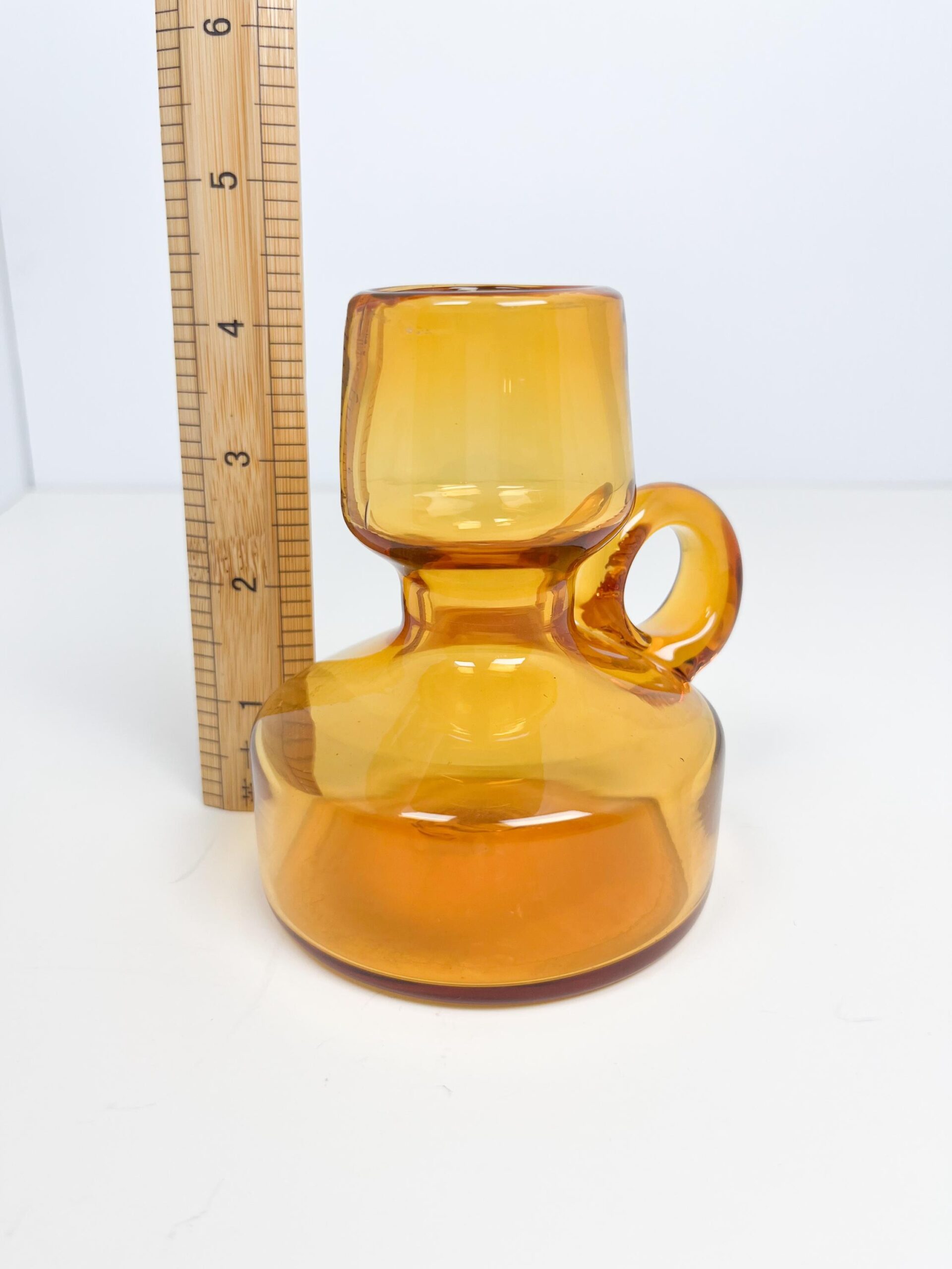 Vintage MCM amber coloured small art glass vase - hand blown