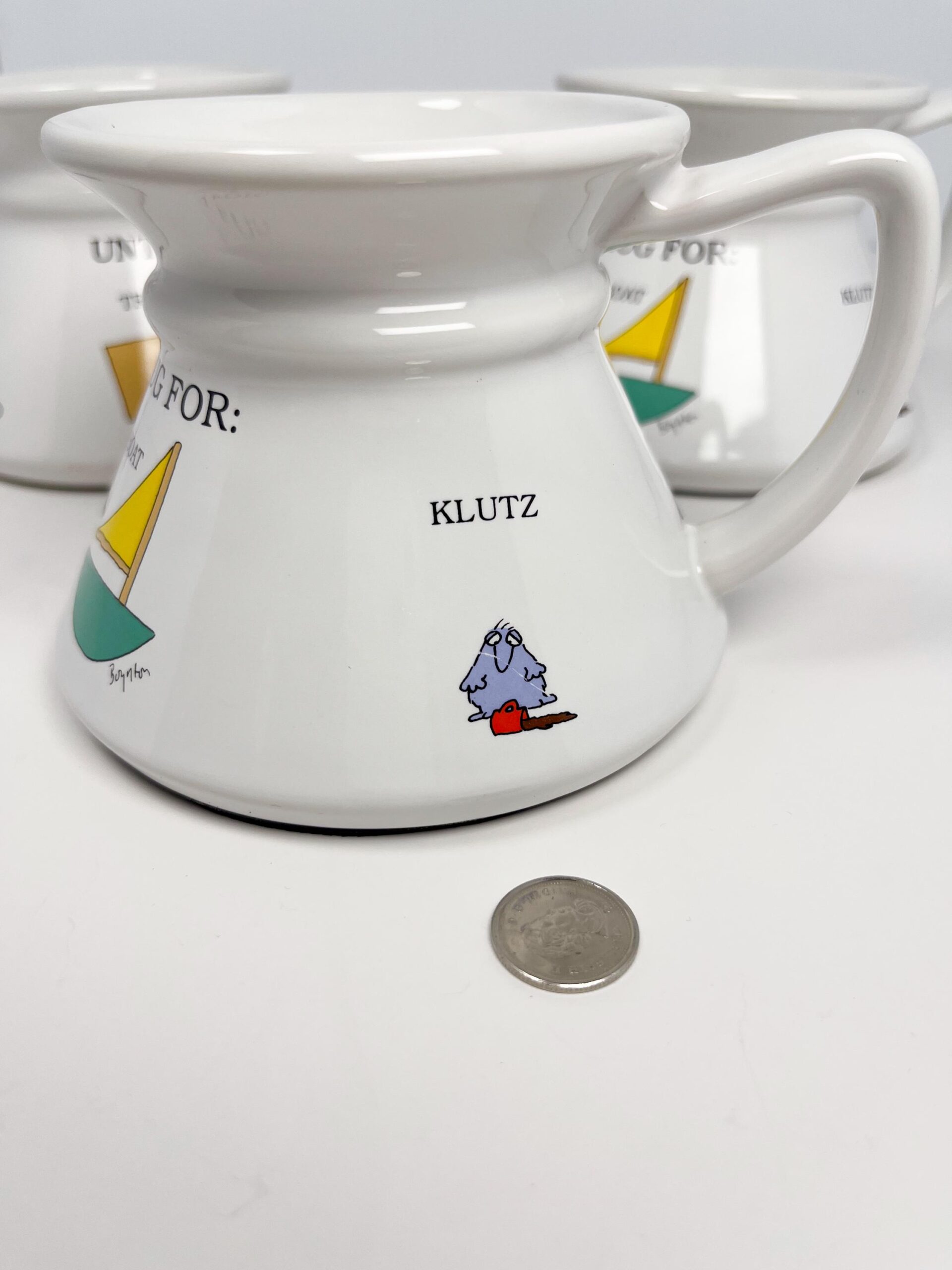 Vintage Untippable Mugs for Car, Trucks, Boat, and Klutz - no slip bottom - Sandra Boynton