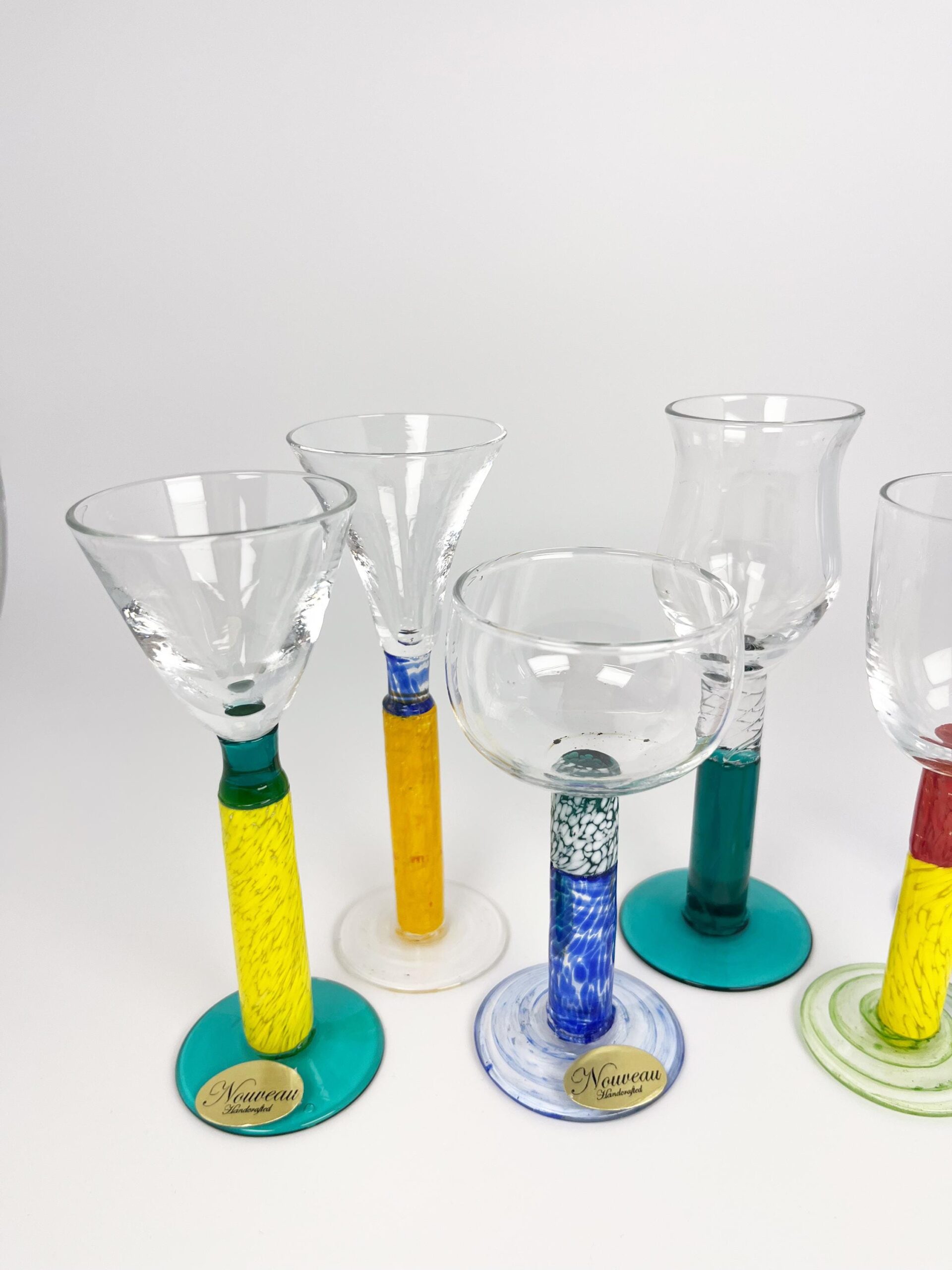 Vintage multi colour art glass cordials - colourful hand blown shot glasses made in the Czech Republic