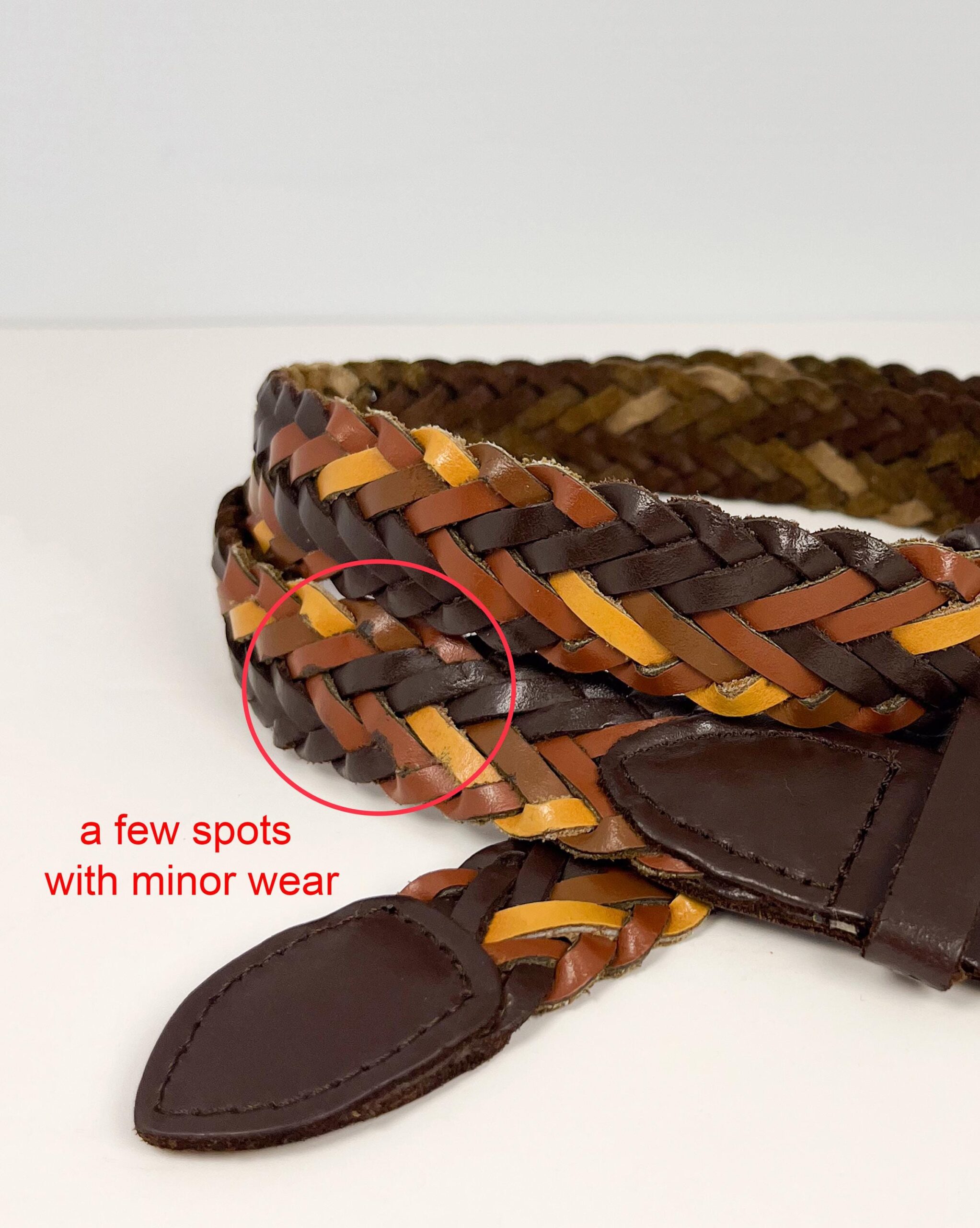 Vintage leather woven belt in shades of brown and red