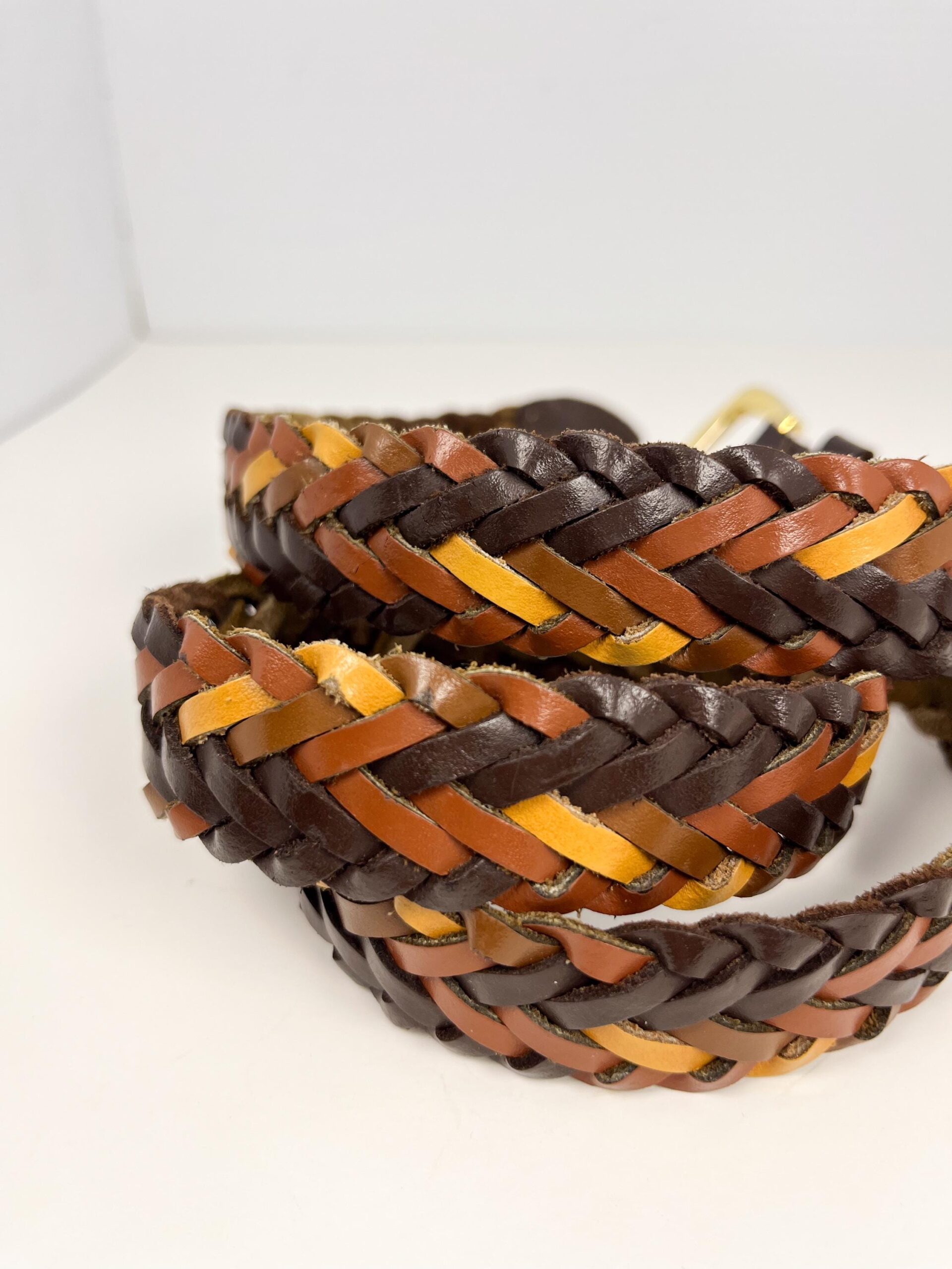 Vintage leather woven belt in shades of brown and red