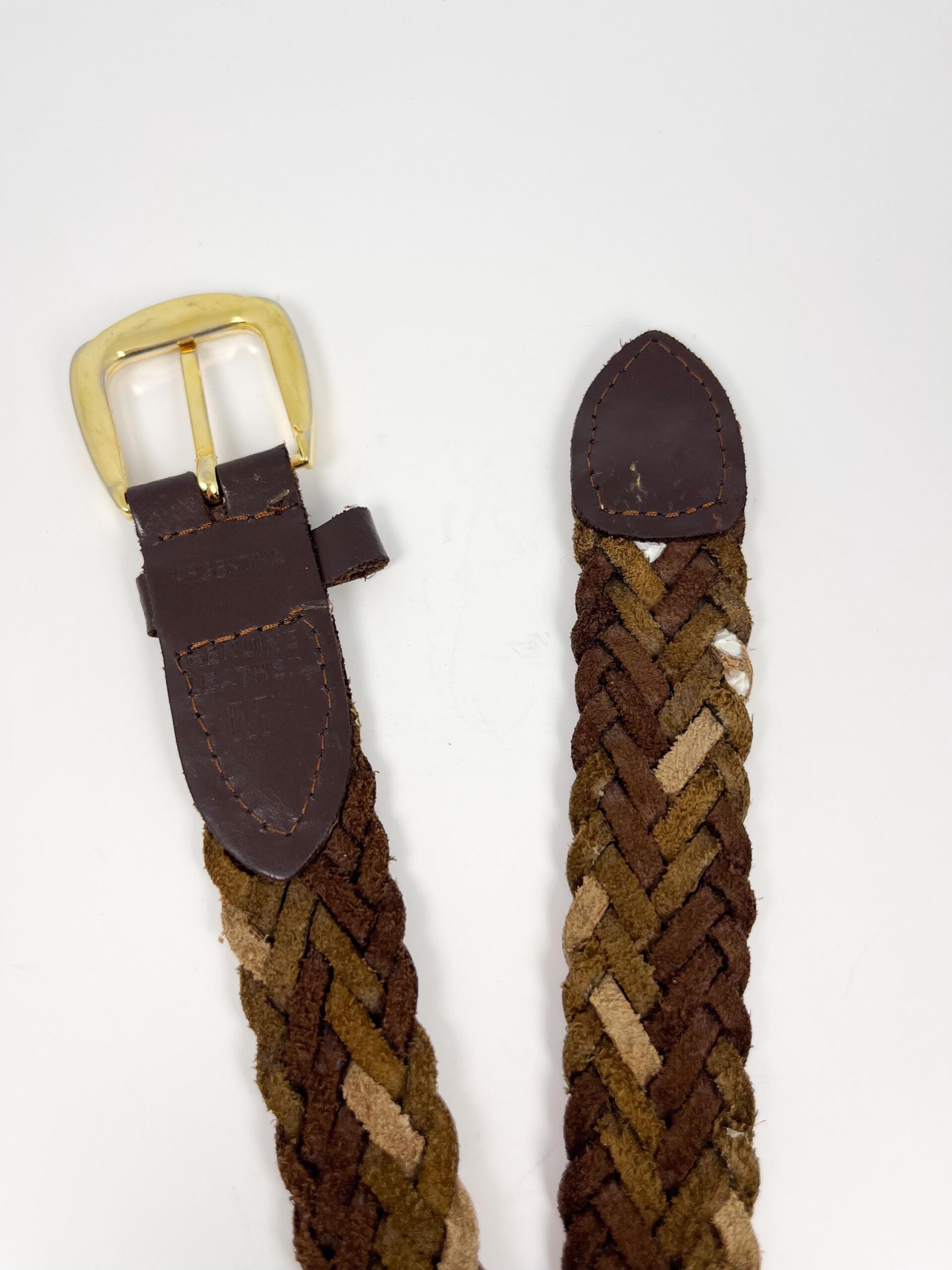 Vintage leather woven belt in shades of brown and red