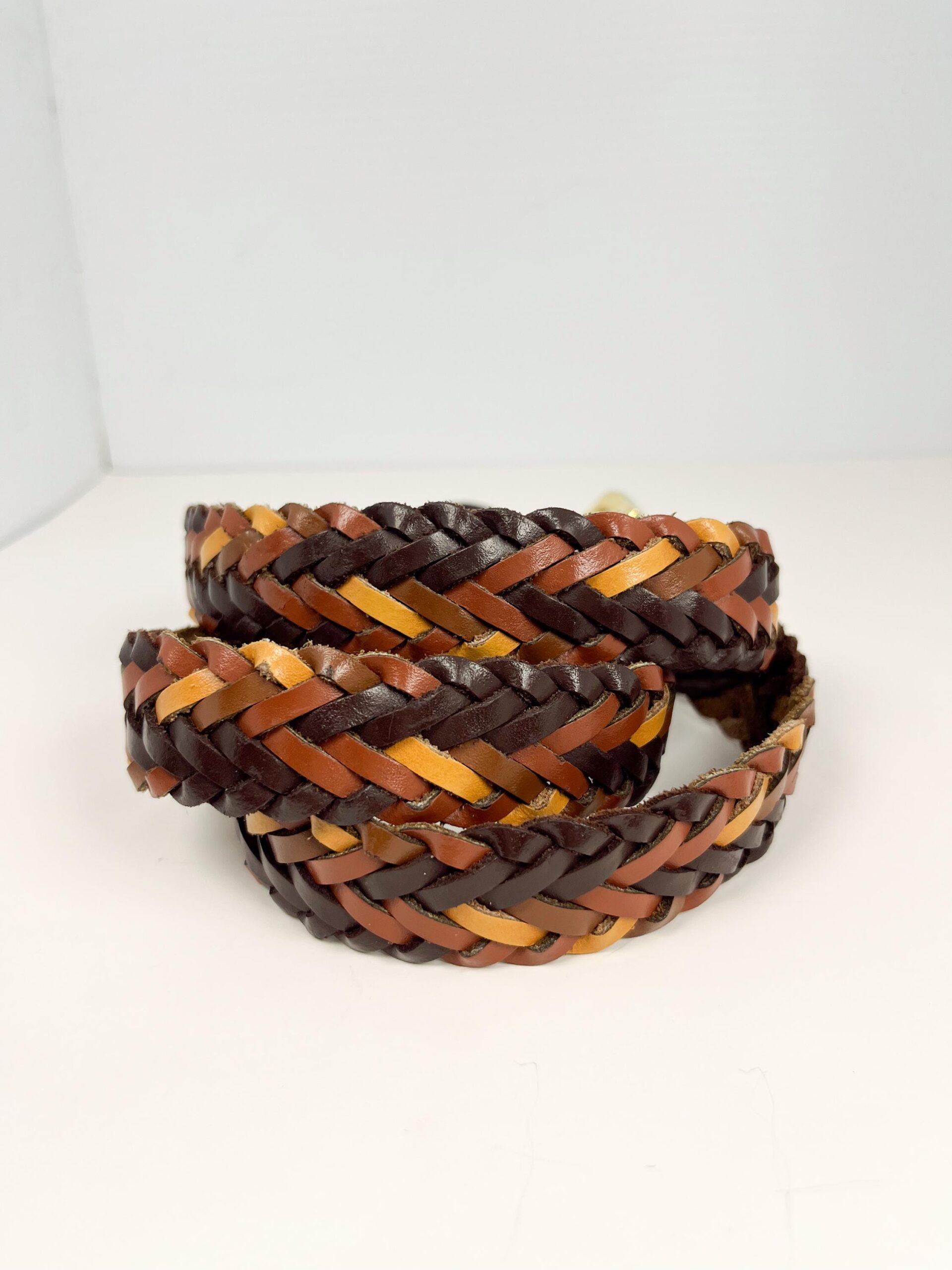 Vintage leather woven belt in shades of brown and red