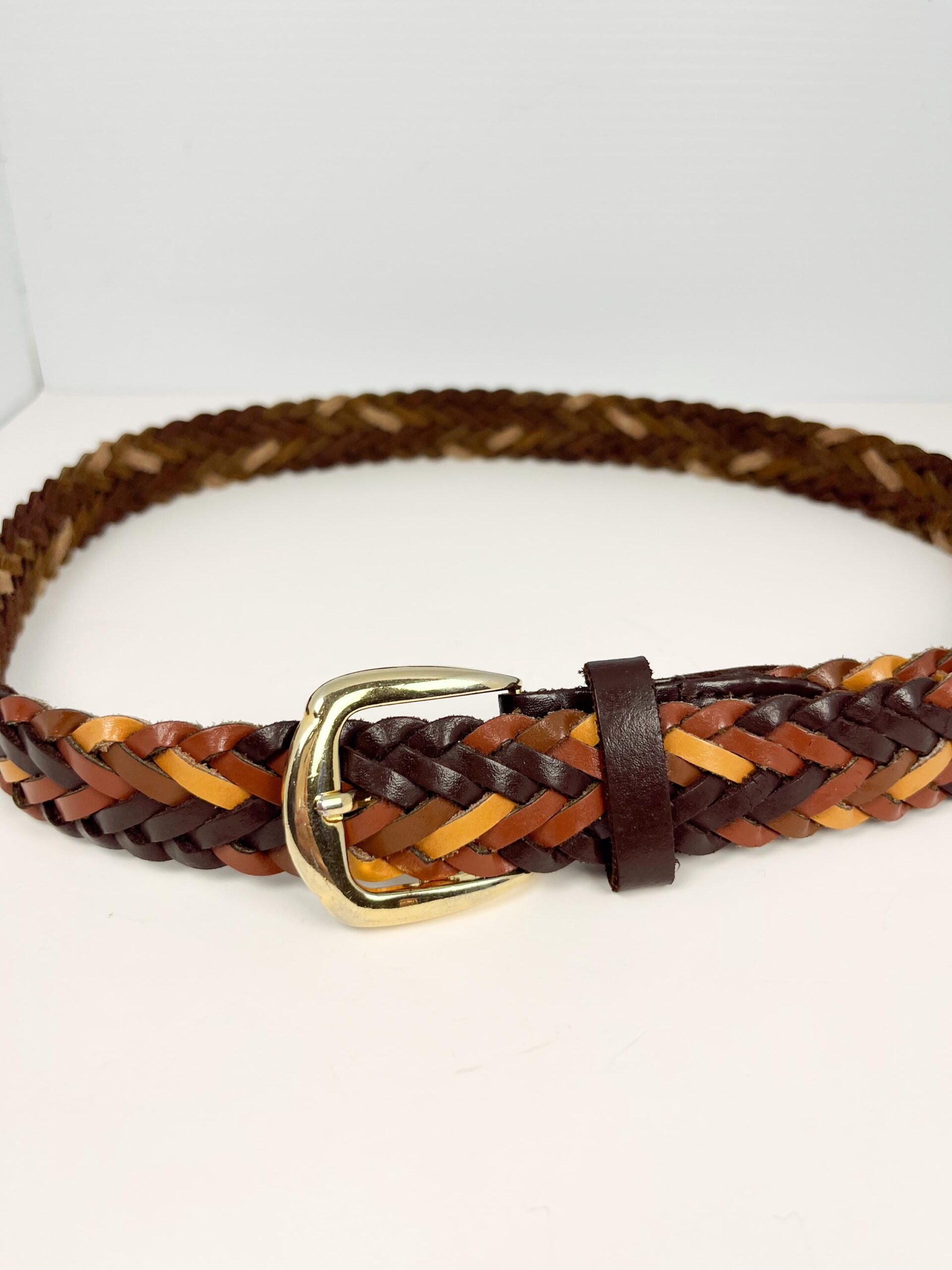 Vintage leather woven belt in shades of brown and red