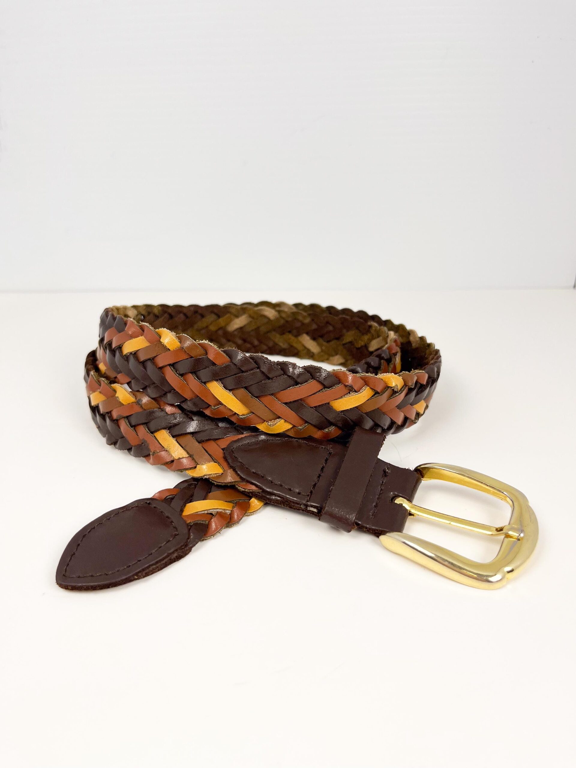 Vintage leather woven belt in shades of brown and red