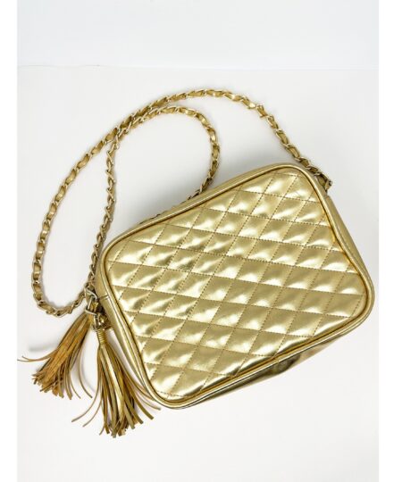 Vintage gold quilted metallic purse with tassel fringes